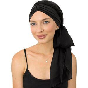 Women’s Black Solid Scarf Skull Cap Chemo Headwear Hair Loss Turban